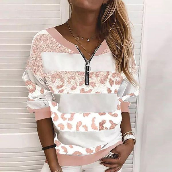women's t-shirt spring ladies casual long sleeve leopard print clothing v-neck zipper female office t-shirts, White
women's t-shirt spring ladies casual long sleeve leopard print clothing v-neck zipper female office t-shirts, White