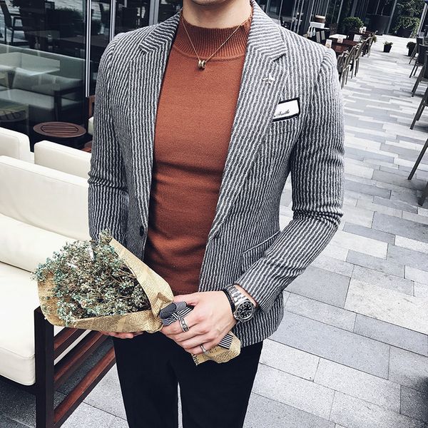 2021 autumn blend of men's striped wool thin casual blazer long sleeve jacket wedding clothes 1zka, White;black
2021 autumn blend of men's striped wool thin casual blazer long sleeve jacket wedding clothes 1zka, White;black