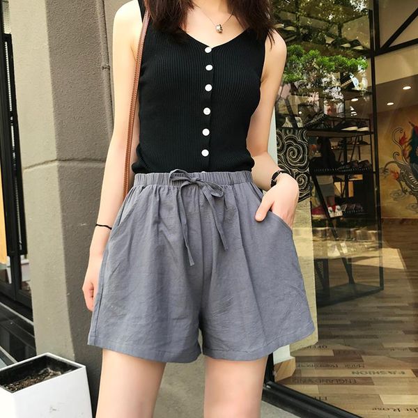 women's shorts natural cotton code wide-legged pants beach in summer loose tall waist movement that occupy the home, White;black
women's shorts natural cotton code wide-legged pants beach in summer loose tall waist movement that occupy the home, White;black