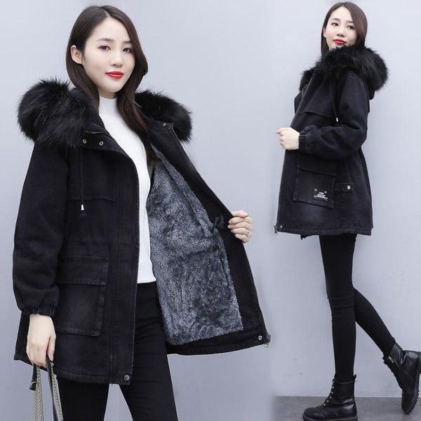 women's fur & faux women 2022 autumn winter thicken warm denim jacket female casual long sleeve hooded coats collar loose outerwear b17, Black
women's fur & faux women 2022 autumn winter thicken warm denim jacket female casual long sleeve hooded coats collar loose outerwear b17, Black