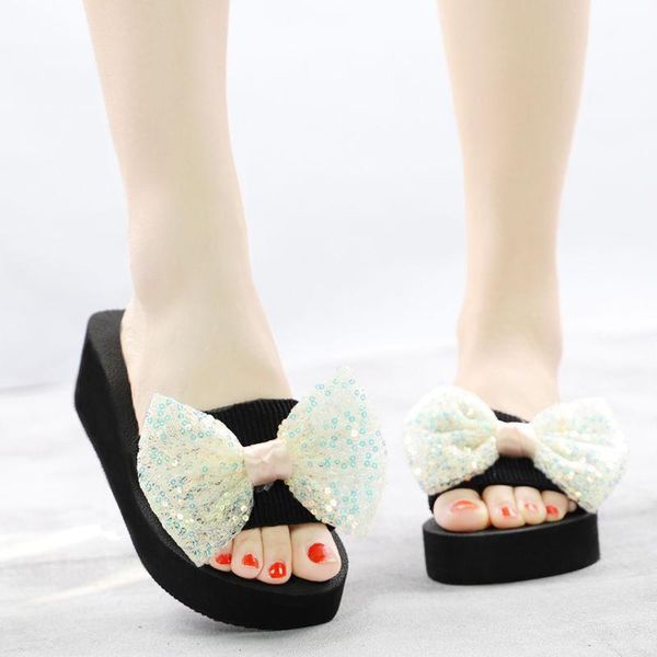 wearing flat slippers women's shoes 2021 korean version of the summer new large bow satin round head sandals wild half slippers, Black