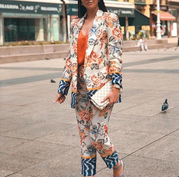 women's two piece pants 2021 women two-piece set flower print vintage office lady blazer female streetwears elastic high waist suits, White
women's two piece pants 2021 women two-piece set flower print vintage office lady blazer female streetwears elastic high waist suits, White