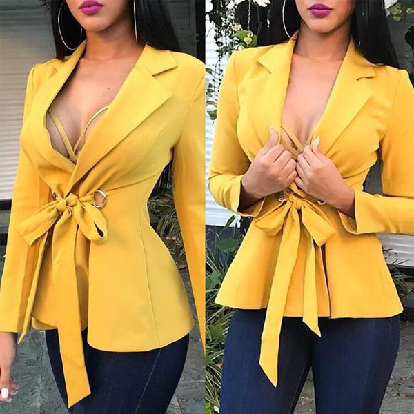 women's jackets trendy ladies office wear yellow long sleeve bandage elegant lacing jacket slim lapel vintage formal suit coat 2021, Black;brown
women's jackets trendy ladies office wear yellow long sleeve bandage elegant lacing jacket slim lapel vintage formal suit coat 2021, Black;brown