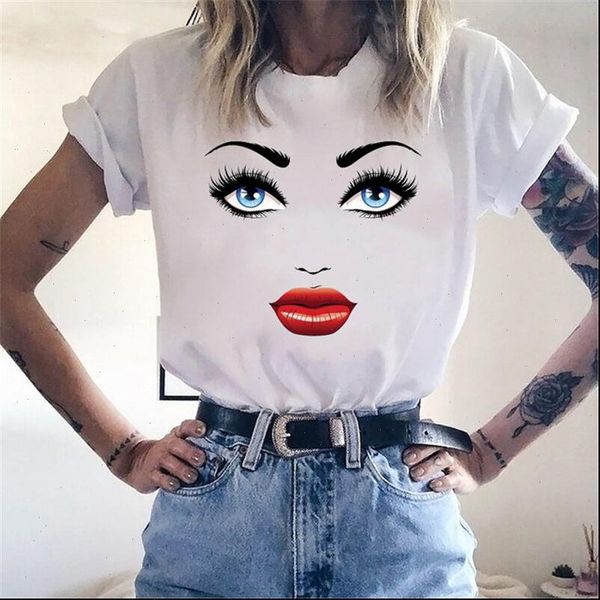 female t shirt face makeup print girl ladies casual t shirt harajuku aesthetic t shirt femme graphics trendy retro, White
female t shirt face makeup print girl ladies casual t shirt harajuku aesthetic t shirt femme graphics trendy retro, White