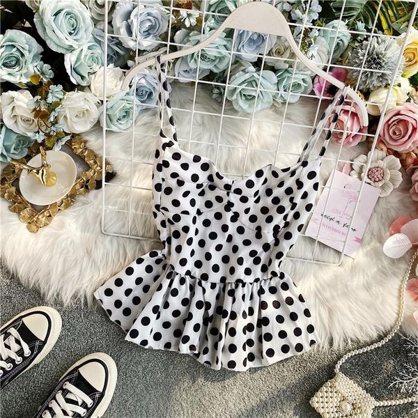 women's blouses & shirts singrain women sweet polka dot strap blouse korean ins ruffles elastic ruched summer romantic print beach crop, White
women's blouses & shirts singrain women sweet polka dot strap blouse korean ins ruffles elastic ruched summer romantic print beach crop, White
