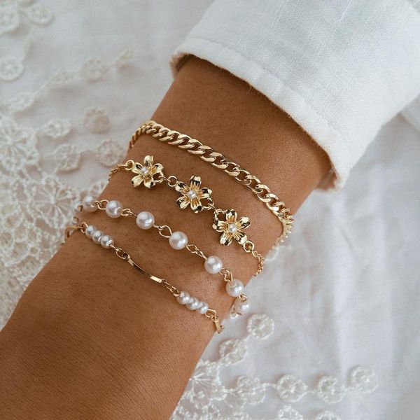 link, chain 4pcs/sets luxury pearl stone alloy flowers bracelets sets for women gold color metal adjustable bohemian jewelry wholesale, Black
link, chain 4pcs/sets luxury pearl stone alloy flowers bracelets sets for women gold color metal adjustable bohemian jewelry wholesale, Black