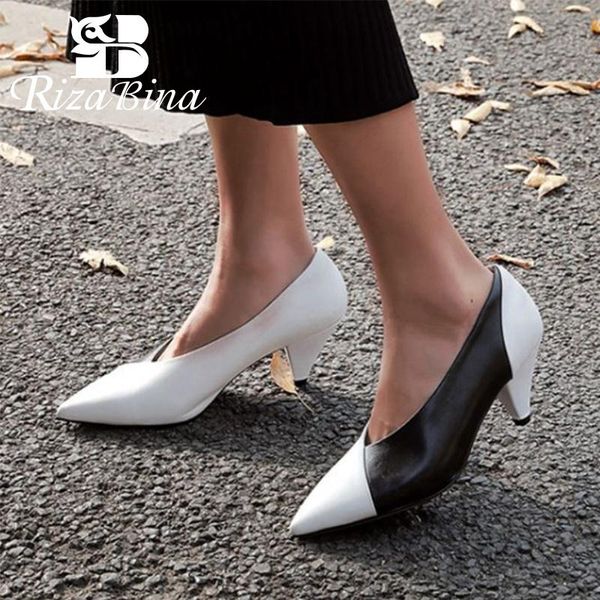 dress shoes rizabina women pumps genuine leather pointed toe mixed color strange heel stylish slip on female footwear size 34-43, Black
dress shoes rizabina women pumps genuine leather pointed toe mixed color strange heel stylish slip on female footwear size 34-43, Black