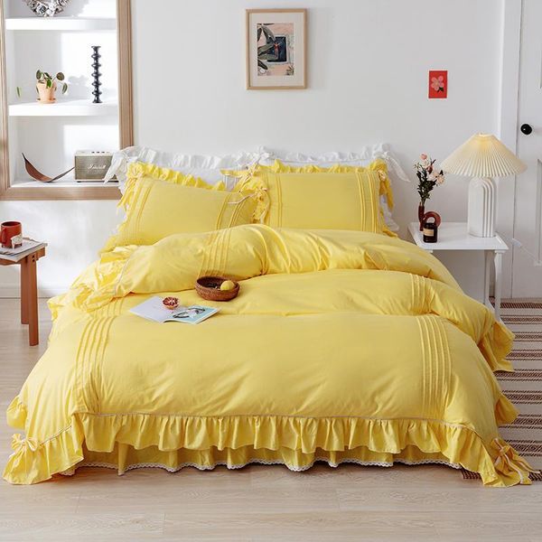 4pcs all cotton solid color princess style bedding sets king size duvet cover set bed skirt set pillowcase bedclothes
4pcs all cotton solid color princess style bedding sets king size duvet cover set bed skirt set pillowcase bedclothes