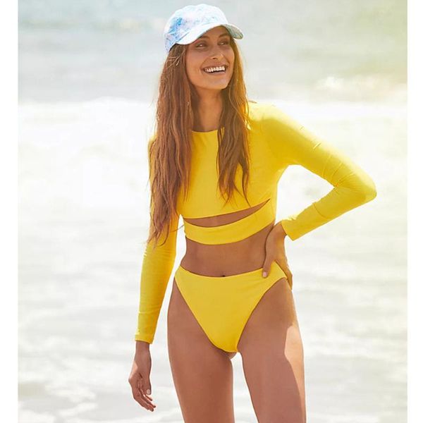 women's swimwear tengweng solid swimsuit women long sleeves female high waist bikini 2021 sports bathing suit 2 piece biquini, White;black
women's swimwear tengweng solid swimsuit women long sleeves female high waist bikini 2021 sports bathing suit 2 piece biquini, White;black