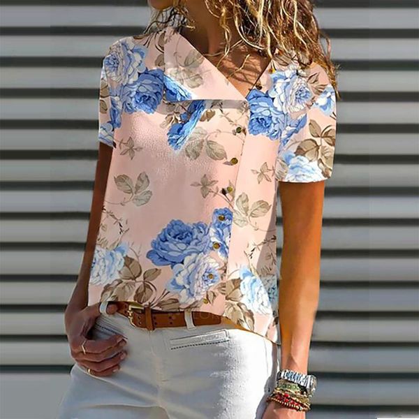 women's t-shirt flower print t-shirts irregular collar button oversized fashion summer short sleeve ropa mujer, White
women's t-shirt flower print t-shirts irregular collar button oversized fashion summer short sleeve ropa mujer, White