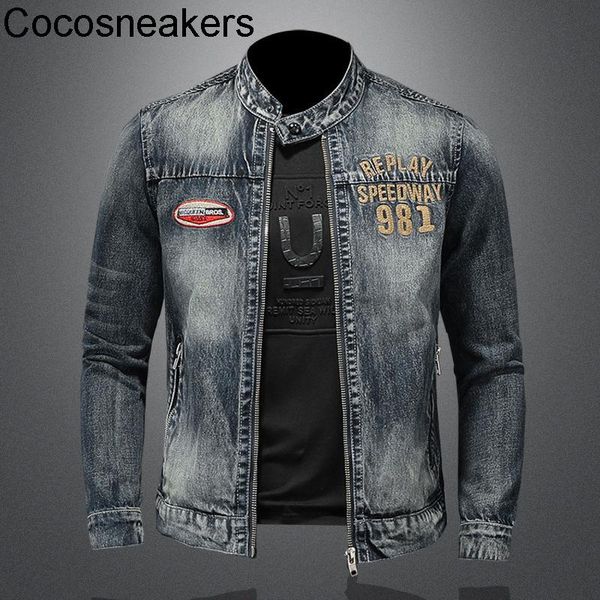 men's jackets spring stand collar embroidered denim jacket coat, Black;brown
men's jackets spring stand collar embroidered denim jacket coat, Black;brown