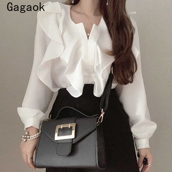 office lady women blouses spring autumn solid v-neck ruffles puff sleeve shirts korean chic wild fashion blouse 210531, White
office lady women blouses spring autumn solid v-neck ruffles puff sleeve shirts korean chic wild fashion blouse 210531, White