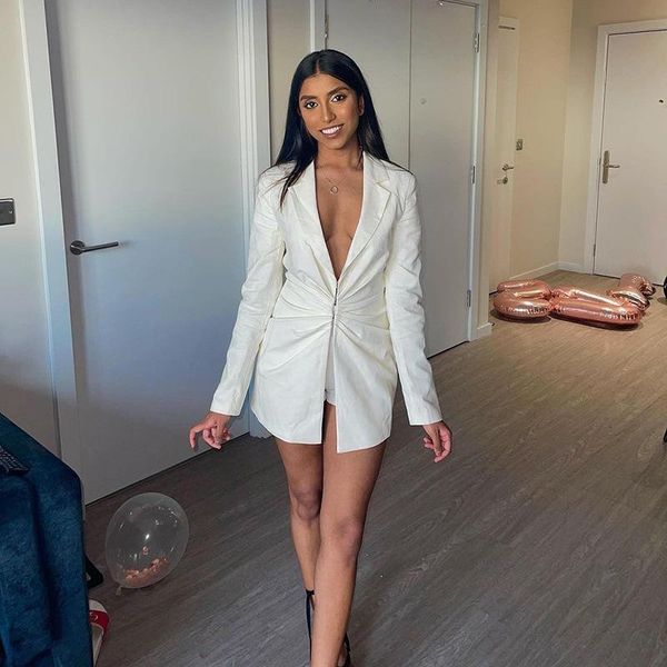 women's suits & blazers early autumn blazer jacket v-neck long-sleeve white coat classy wide waist slim design for women office workers, White;black
women's suits & blazers early autumn blazer jacket v-neck long-sleeve white coat classy wide waist slim design for women office workers, White;black