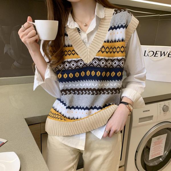 women's vests zoki vintage korean women vest sweater striped matching autumn pullover v neck sleeveless loose knit causal female jumper, Black;white
women's vests zoki vintage korean women vest sweater striped matching autumn pullover v neck sleeveless loose knit causal female jumper, Black;white