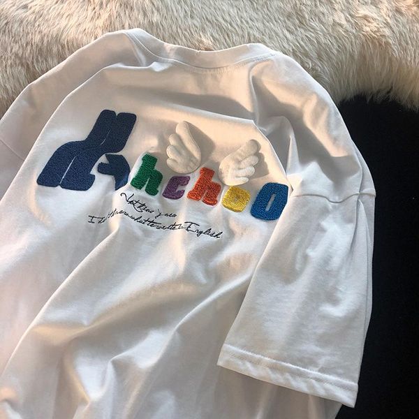 women's t-shirt heavy industry embroidery harajuku short-sleeved women loose shirt angel oversized, White
women's t-shirt heavy industry embroidery harajuku short-sleeved women loose shirt angel oversized, White