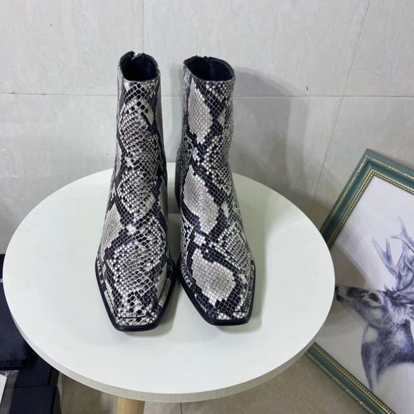 boots 2021 snakeskin square toe ankle fishion high heels zipper chunky women designer leather shoes, Black
boots 2021 snakeskin square toe ankle fishion high heels zipper chunky women designer leather shoes, Black