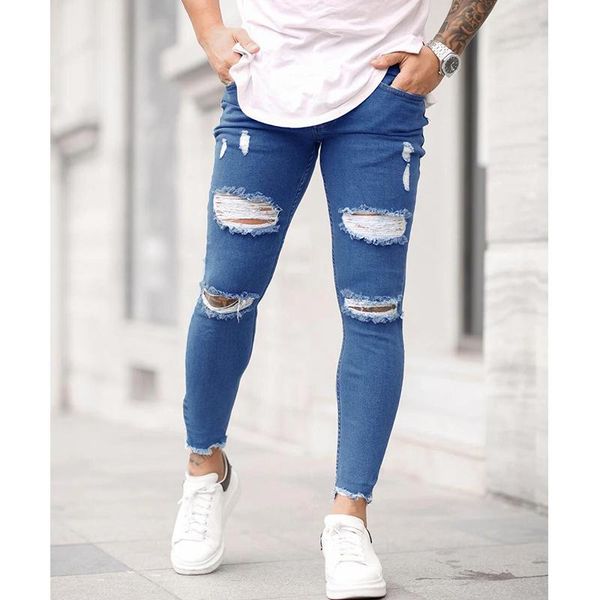 men's jeans 2021 european and american fashion men stretch tight holes small feet, Blue
men's jeans 2021 european and american fashion men stretch tight holes small feet, Blue