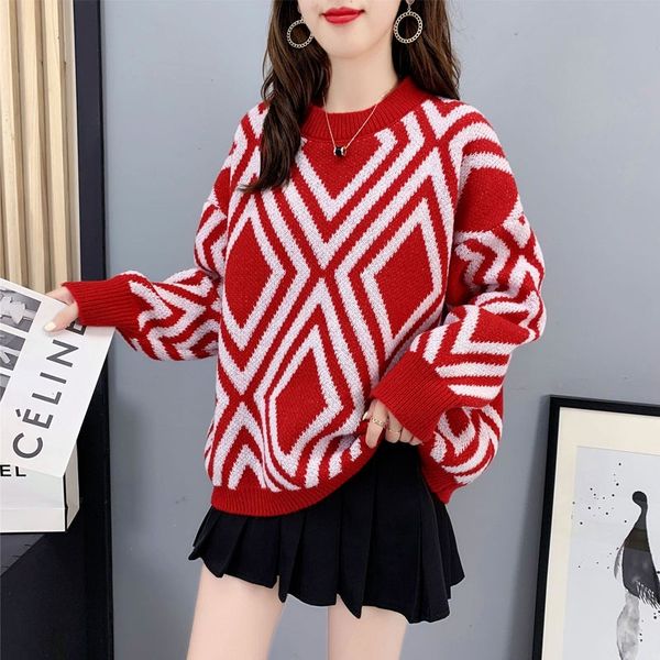 women's sweaters pullover thicken knitted loose striped oversized woman 135h, White;black
women's sweaters pullover thicken knitted loose striped oversized woman 135h, White;black