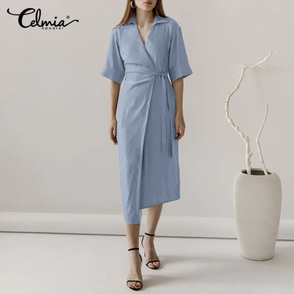 2021 new celmia summer high waist bandage women short sleeve midi es fashion casual loose asymmetric plus size lapel work robe 7it6, Black;gray
2021 new celmia summer high waist bandage women short sleeve midi es fashion casual loose asymmetric plus size lapel work robe 7it6, Black;gray