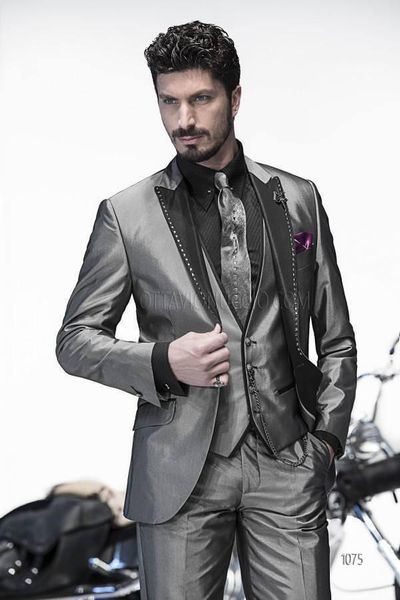 shiny silver groom tuxedos slim man suits wedding groomsman 3 piece men's & blazers, White;black
shiny silver groom tuxedos slim man suits wedding groomsman 3 piece men's & blazers, White;black