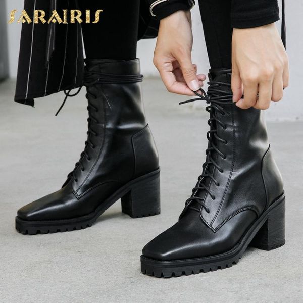 boots sarairis 2021 genuine leather comfy chunky heels lace-up office ladies fashion luxury ankle woman shoes, Black
boots sarairis 2021 genuine leather comfy chunky heels lace-up office ladies fashion luxury ankle woman shoes, Black