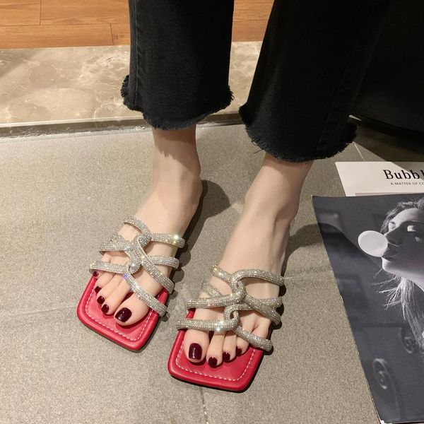slippers rhinestone chain 2021 summer cross straps fairy style outside wear flat square toe beach solid slides rubber sole, Black
slippers rhinestone chain 2021 summer cross straps fairy style outside wear flat square toe beach solid slides rubber sole, Black