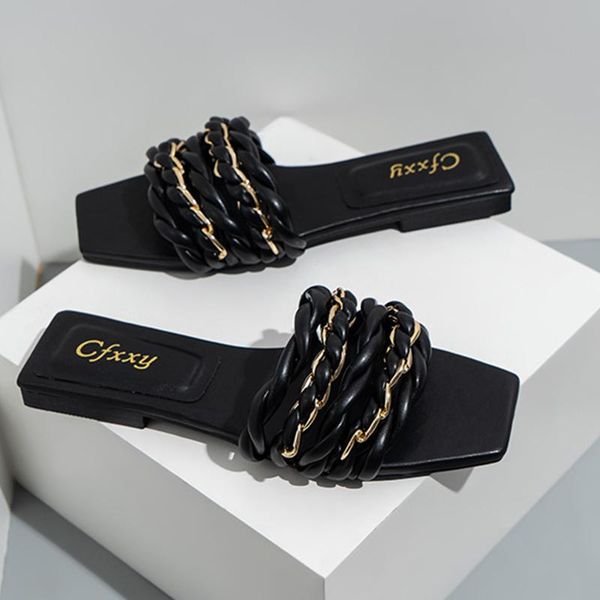 slippers women's vogue woven chain design open toe outdoors flat sandals luxurious temperament black woman shoes
slippers women's vogue woven chain design open toe outdoors flat sandals luxurious temperament black woman shoes