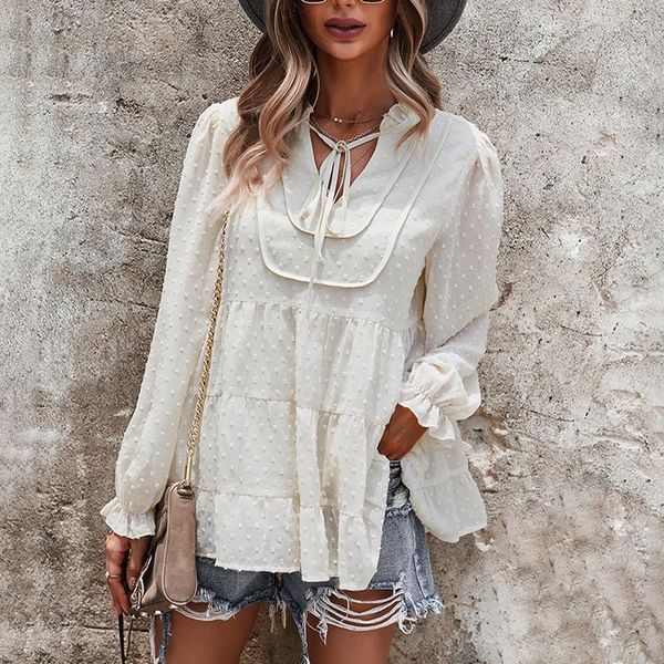 women's blouses & shirts women solid color blouse long sleeve lace up v neck ruffles casual autumn 2021 office working style fashion fe, White
women's blouses & shirts women solid color blouse long sleeve lace up v neck ruffles casual autumn 2021 office working style fashion fe, White