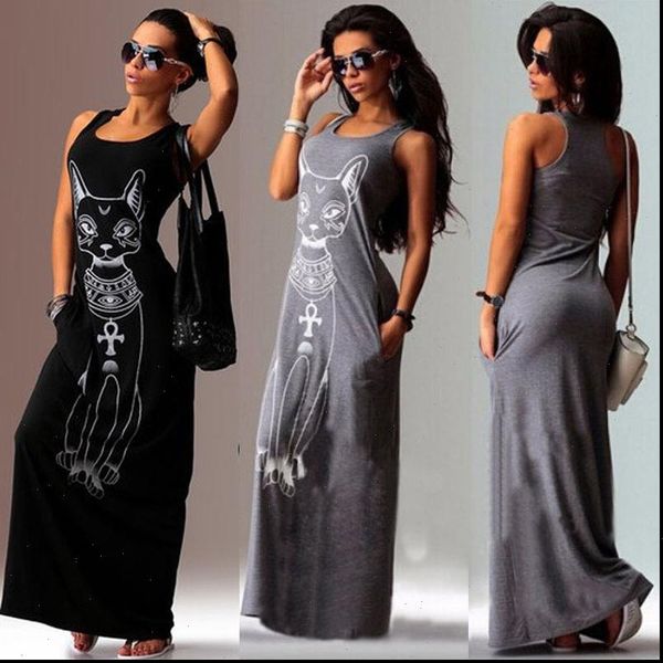 long summer dress beach sundress cat printed grey bodycon summer style women dress 2021 summer dress maxi, Black;gray
long summer dress beach sundress cat printed grey bodycon summer style women dress 2021 summer dress maxi, Black;gray