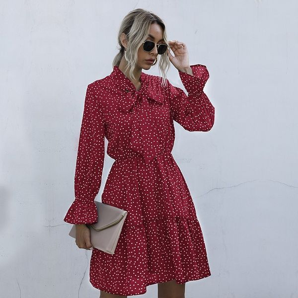 2021 new women polka dot mini fashion bow tie neck long sleeve plus size office lady elegant casual boho beach vestidos egd6, Black;gray
2021 new women polka dot mini fashion bow tie neck long sleeve plus size office lady elegant casual boho beach vestidos egd6, Black;gray