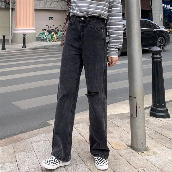 women's jeans dd0207 ripped high waist slimming straight loose wide-leg pants, Blue
women's jeans dd0207 ripped high waist slimming straight loose wide-leg pants, Blue