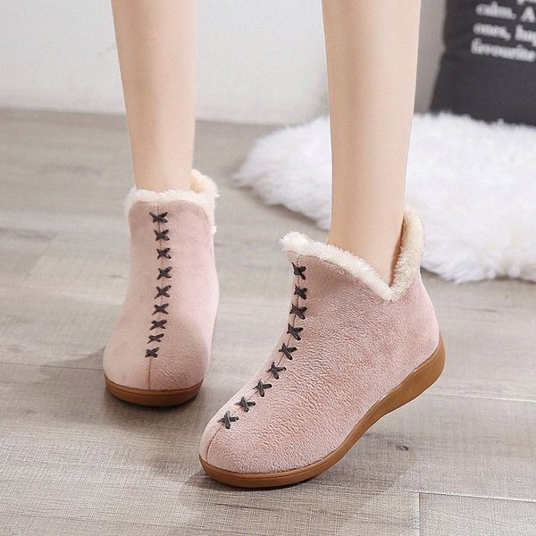 

hand-stitched sewing flock ankle women boots winter keep warm casual boots women thick fur ladies shoes gray pink khaki w8lf#, Black