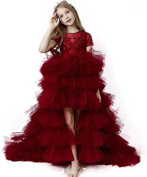 girl's dresses flower girl for weddings spaghetti lace appliques girls pageant dress first communion kids gowns, Red;yellow