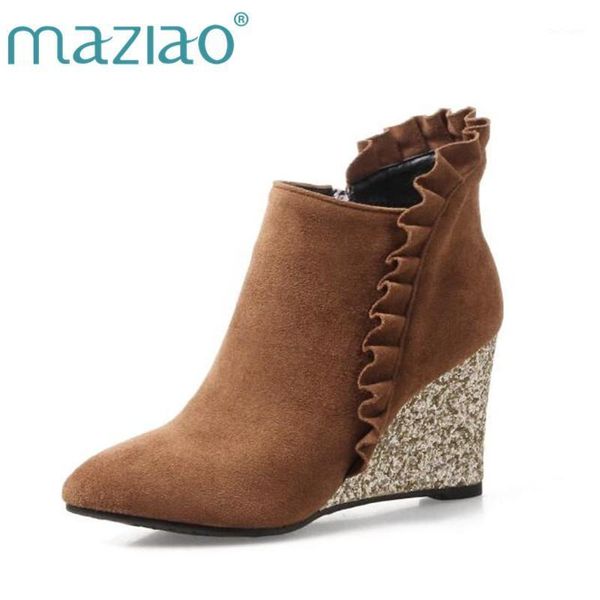 boots maziao women high heel winter ruffles wedges ankle bling heels zip pointed toe ladies autumn shoes brown pink1, Black
boots maziao women high heel winter ruffles wedges ankle bling heels zip pointed toe ladies autumn shoes brown pink1, Black
