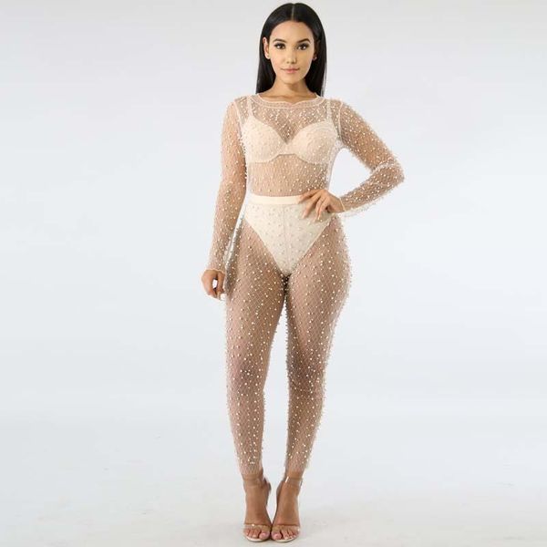 two piece dress women mesh pearl beading set summer outfits see through and high waist pants suit matching 2, White
two piece dress women mesh pearl beading set summer outfits see through and high waist pants suit matching 2, White