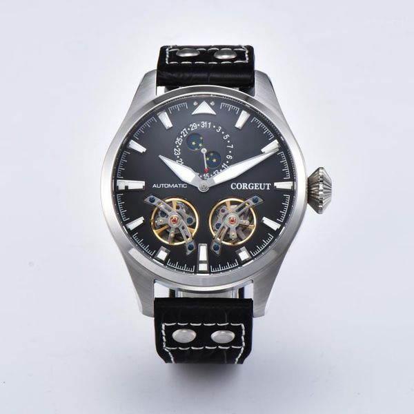 wristwatches 46mm mechanical automatic men watch moon phase date indicator leather strap, Slivery;brown
wristwatches 46mm mechanical automatic men watch moon phase date indicator leather strap, Slivery;brown