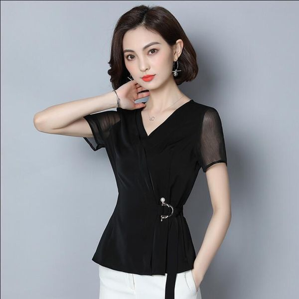women's blouses & shirts summer black blouse pullover 2021 slim short sleeve chiffon solid women office lady work casual s xxxl, White
women's blouses & shirts summer black blouse pullover 2021 slim short sleeve chiffon solid women office lady work casual s xxxl, White