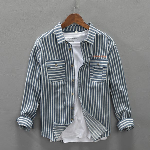 2021 new male autumn long sleeve striped cotton shirts casual fashion turn-down collar men breast patched pocket clothes 90va, White
2021 new male autumn long sleeve striped cotton shirts casual fashion turn-down collar men breast patched pocket clothes 90va, White