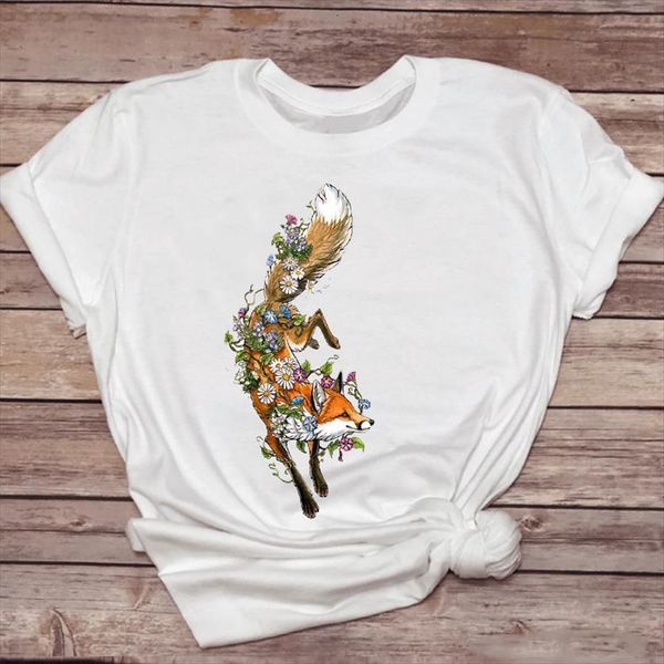 fox printing cute floral 90s womens style fashion print graphic lady shirt female tee, White
fox printing cute floral 90s womens style fashion print graphic lady shirt female tee, White