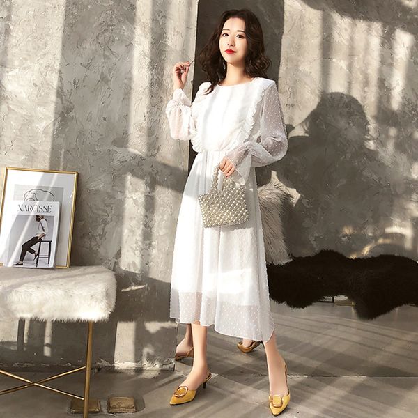 2021 new spring autumn solid women long flare sleeve dot mesh o-neck high waist office ladies midi with ruffles xqx0, Black;gray
2021 new spring autumn solid women long flare sleeve dot mesh o-neck high waist office ladies midi with ruffles xqx0, Black;gray