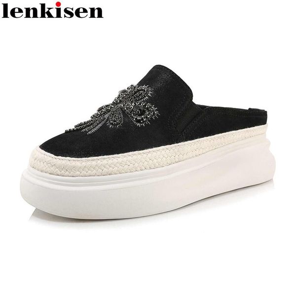 slippers lenkisen simple style daily wear sheep leather flowers rhinestones round toe med heel slip on shoes women outside slipper l80, Black
slippers lenkisen simple style daily wear sheep leather flowers rhinestones round toe med heel slip on shoes women outside slipper l80, Black