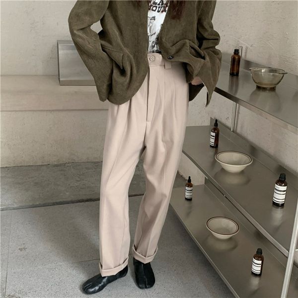 2021 ol wear high waist straight thick woolen women bottoms new autumn winter suit pants solid loose trousers female 7veu, Black;white 
2021 ol wear high waist straight thick woolen women bottoms new autumn winter suit pants solid loose trousers female 7veu, Black;white