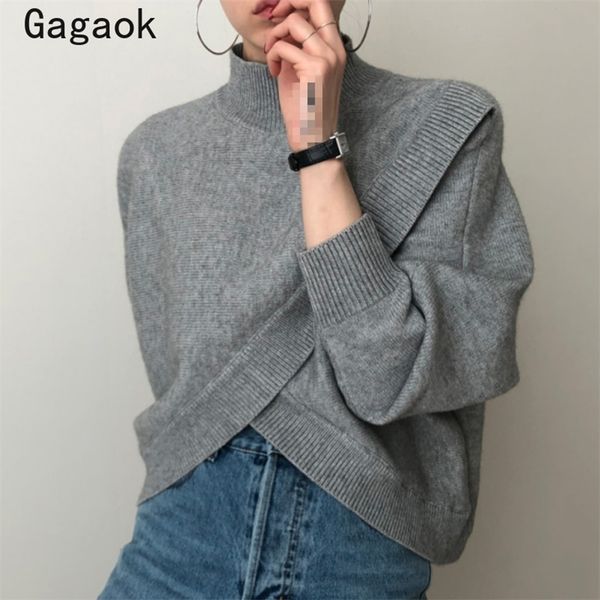 korean sweater women knit high street spring autumn turtleneck short solid criss-cross loose chic wild pullovers 210531, White;black
korean sweater women knit high street spring autumn turtleneck short solid criss-cross loose chic wild pullovers 210531, White;black