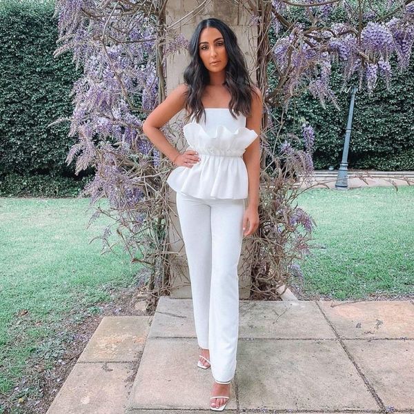 women's jumpsuits & rompers 2021 women fashion two 2 pieces white ruffles bandage jumpsuit backless strapless zipper verano sheath cele, Black;white
women's jumpsuits & rompers 2021 women fashion two 2 pieces white ruffles bandage jumpsuit backless strapless zipper verano sheath cele, Black;white