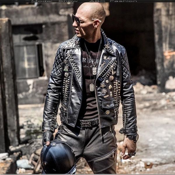 men's fur & faux 2021 motorcycle pu leather jackets men hip hop rivet punk style lapel fashion zipper coats korean slim male overcoats, Black
men's fur & faux 2021 motorcycle pu leather jackets men hip hop rivet punk style lapel fashion zipper coats korean slim male overcoats, Black
