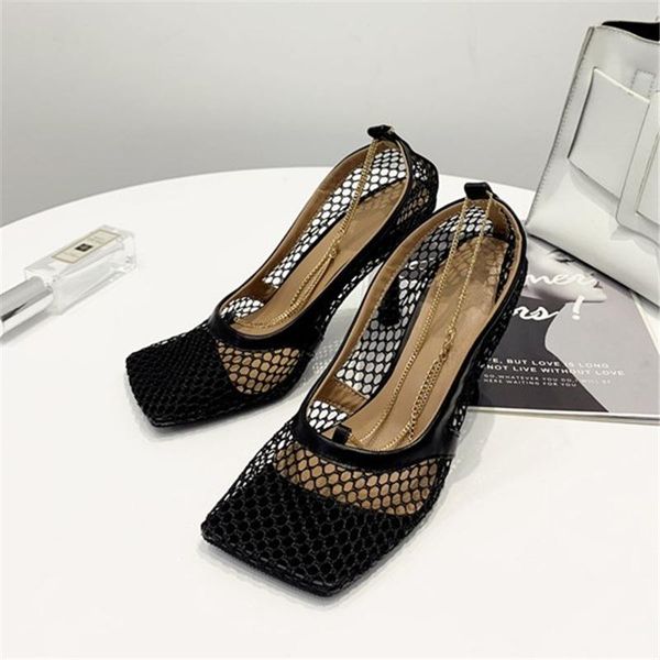 sandals hollow out air mesh high heels chic luxury designer runway party women shoes fashion style peep toe chain, Black
sandals hollow out air mesh high heels chic luxury designer runway party women shoes fashion style peep toe chain, Black