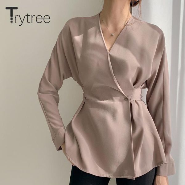 women's blouses & shirts trytree 2021 spring autumn casual blouse women v-neck belt vintage solid 2 color fashion elegant a-line slim f, White
women's blouses & shirts trytree 2021 spring autumn casual blouse women v-neck belt vintage solid 2 color fashion elegant a-line slim f, White