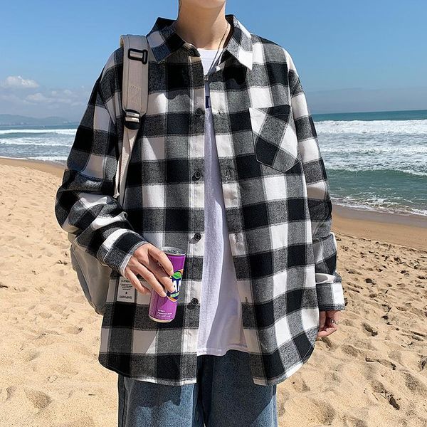men's casual shirts brand men oversized plaid 2021 autumn man hip hop patchwork button up long sleeve shirt couple korean harajuku clot, White;black
men's casual shirts brand men oversized plaid 2021 autumn man hip hop patchwork button up long sleeve shirt couple korean harajuku clot, White;black