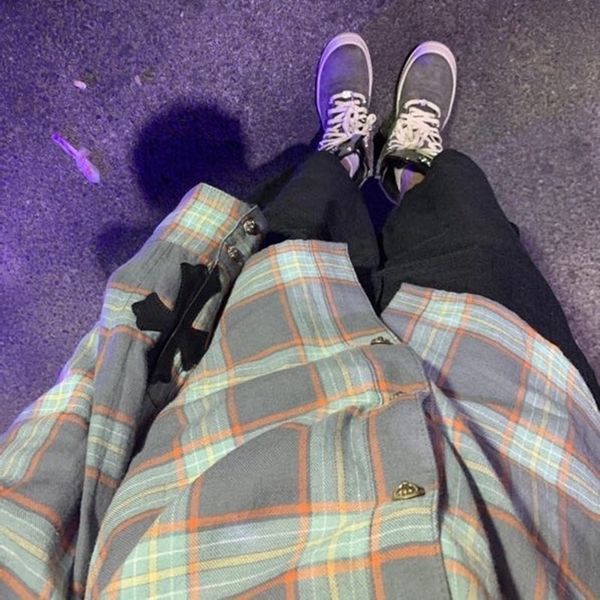 2021aw new ch skin embroidered lovers silver button plaid shirt, White;black 
2021aw new ch skin embroidered lovers silver button plaid shirt, White;black