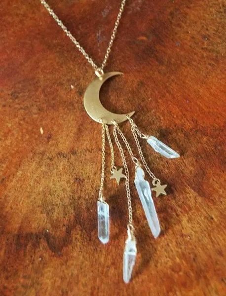 pendant necklaces handmade aura quartz moon star necklace shiny natural stone, Silver
pendant necklaces handmade aura quartz moon star necklace shiny natural stone, Silver